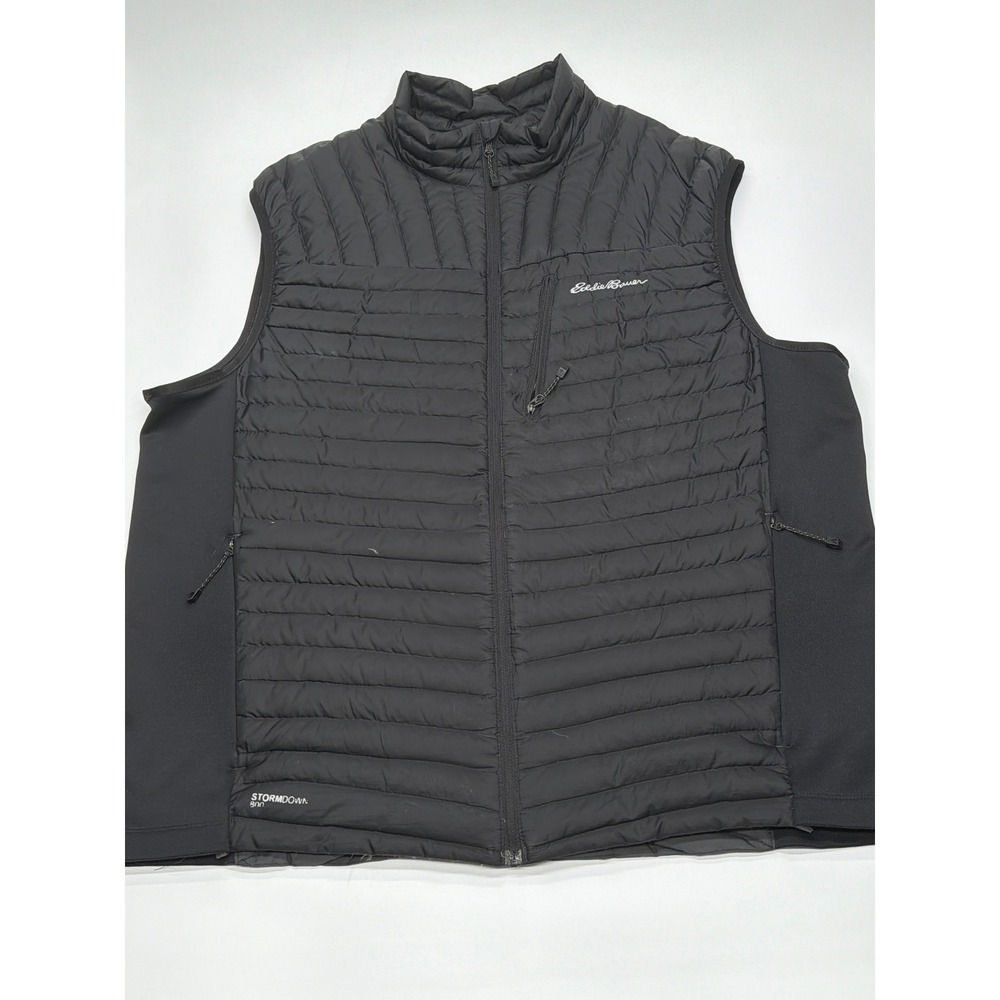 Eddie Bauer Mens StormDown 800 Puffer Vest Black XL Full Zip Stretch Panels